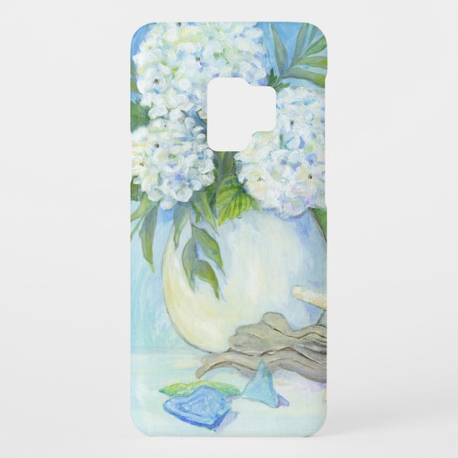 Blue n White Hydrangea Floral Sea Glass Driftwood Case-Mate Samsung Galaxy Case (Back)