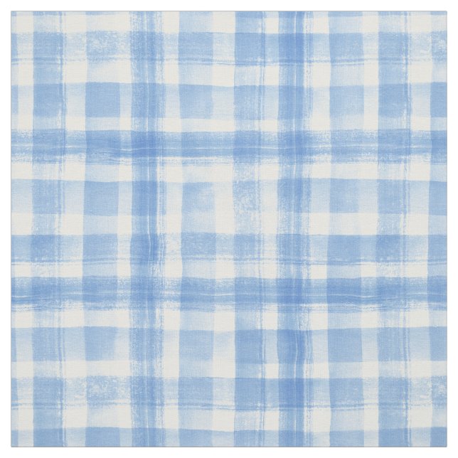 Blue n White Watercolor Gingham Checkered Pattern Fabric (Swatch)