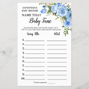 Blue Name Baby tune bilingual shower game card