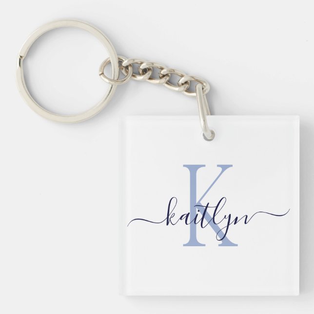 Blue Name Initial Monogram Key Ring (Front)