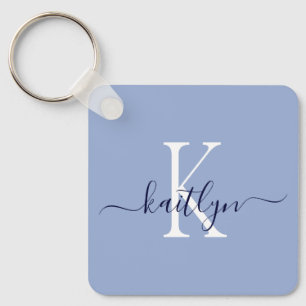 Blue Name Initial Monogram Key Ring