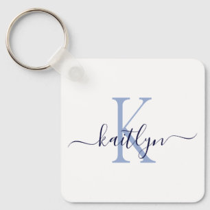 Blue Name Initial Monogram Key Ring