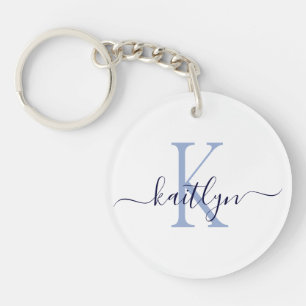Blue Name Initial Monogram Key Ring
