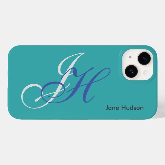 Blue Name Monogram Initials Simple Plain Case-Mate iPhone Case (Back (Horizontal))