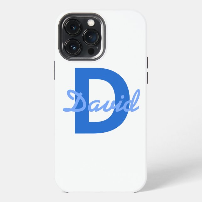 Blue Name & Monogram Sticker Ceramic Ornament iPhone Case (Back)