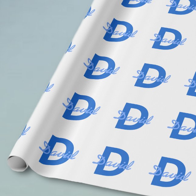 Blue Name & Monogram Wrapping Paper (Creator Uploaded)