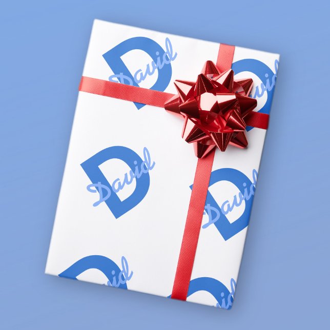 Blue Name & Monogram Wrapping Paper (Creator Uploaded)