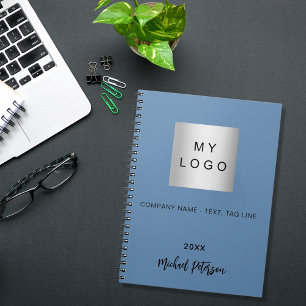 Blue name script business logo notebook
