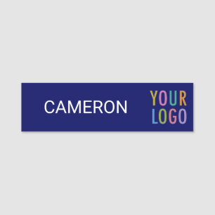 Blue Name Tag with Business Logo Magnetic Modern