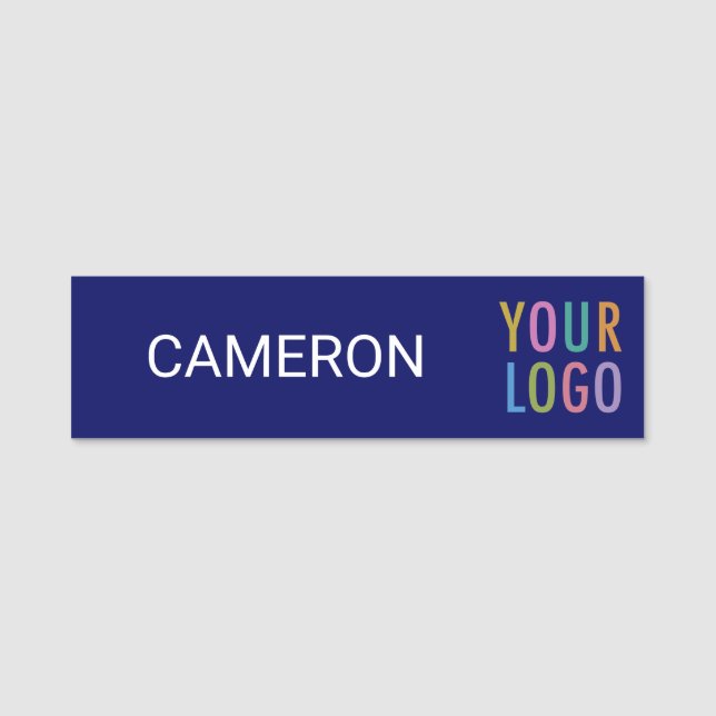 Blue Name Tag with Business Logo Magnetic Modern (Front)