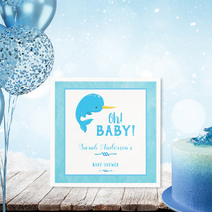 Blue Narwhal Baby Shower Napkin