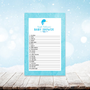 Blue Narwhal Baby Shower Word Scramble Game Stationery