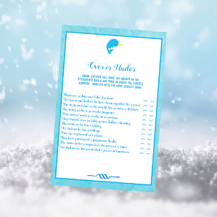 Blue Narwhal Over and Under Baby Shower Game Invitation
