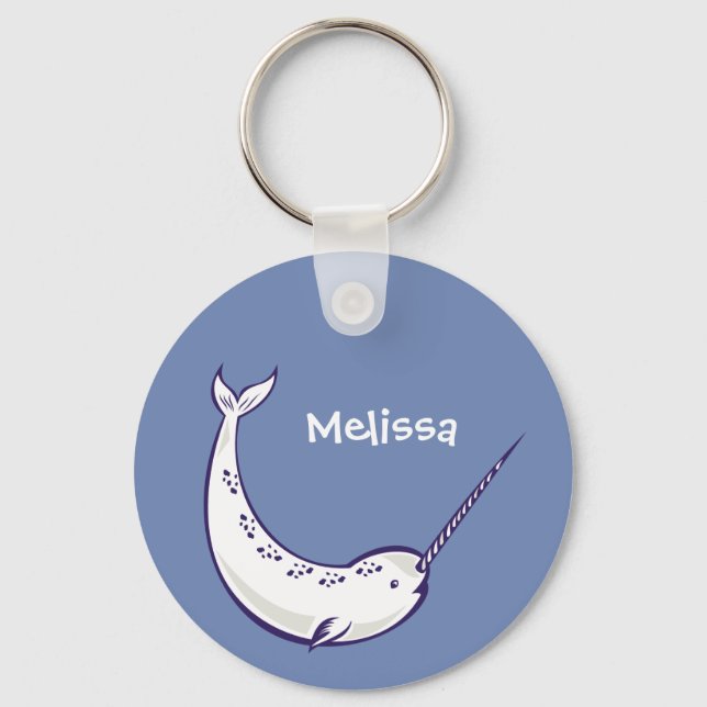 Blue Narwhal Personalised Keychain (Front)