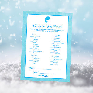 Blue Narwhal What's In Your Purse Baby Shower Game Invitation