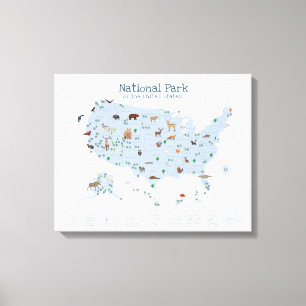 Blue National Park Map Woodland Nursery  Canvas Print