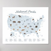 Blue National Parks Map Woodland Nursery Decor (Front)