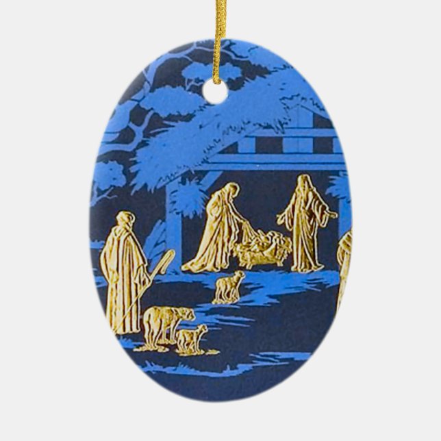 Blue nativity ceramic tree decoration (Front)