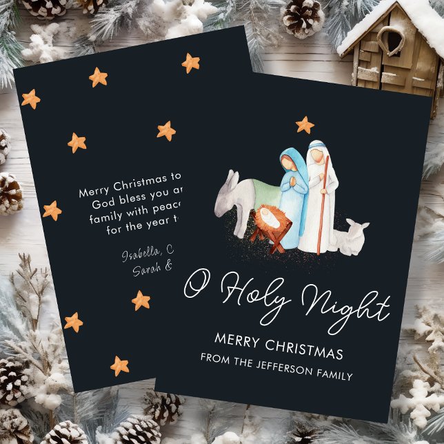 Blue Nativity Religious Christmas  Holiday Card (Creator Uploaded)