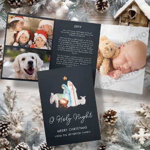 Blue Nativity Religious Christmas Tri-Fold Holiday Card