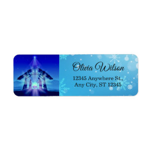 Blue Nativity Scene and Snowflakes Christmas