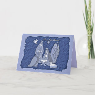 Blue Nativity Scene Greeting Card