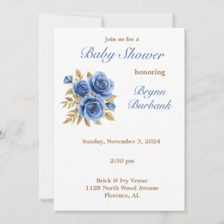 Blue & Natural Florals Baby Shower Invitation 