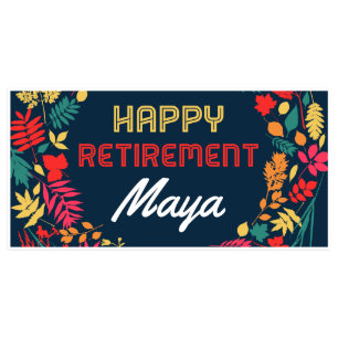 Blue Nature Pattern Happy Retirement Party Banner
