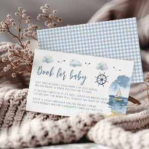 Blue Nautical Ahoy It's a boy Book for baby shower Enclosure Card