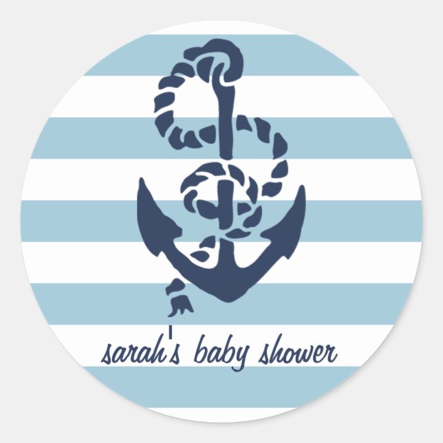 Blue Nautical Anchor Baby Shower Favour Stickers (Front)