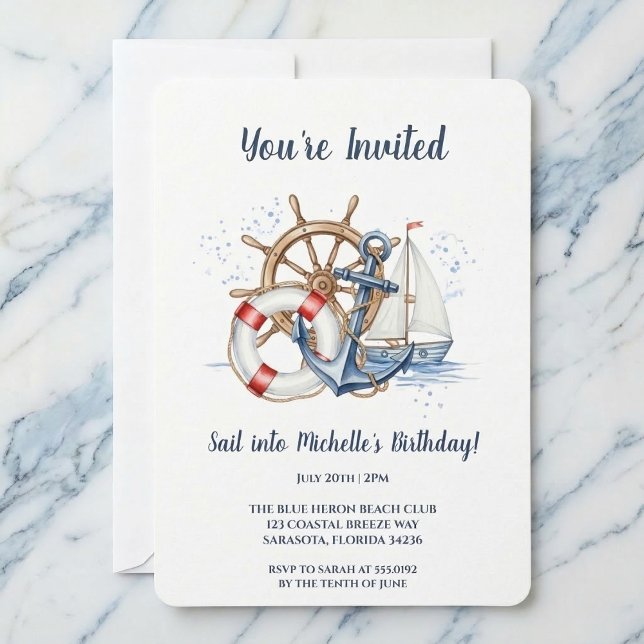 Blue Nautical Anchor Birthday Invite (Party by the sea.)