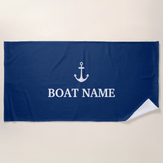 Blue Nautical Anchor Boat Name Beach Towel