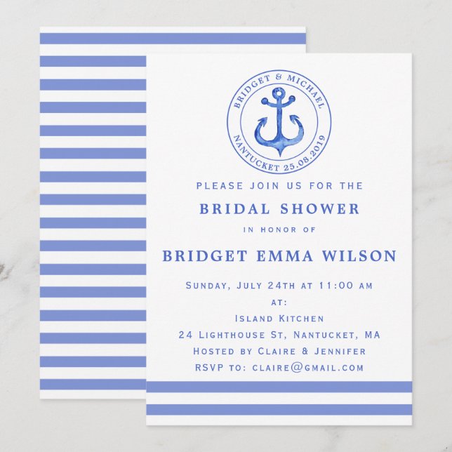 Blue Nautical Anchor | Bridal Shower Invitation (Front/Back)