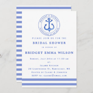 Blue Nautical Anchor   Bridal Shower Invitation