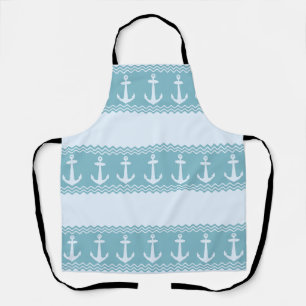 Blue Nautical Anchor Coastal Stripes Apron