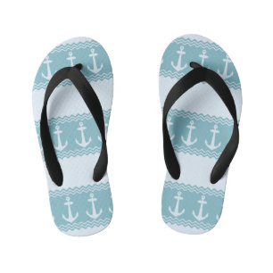 Blue Nautical Anchor Coastal Stripes Kid's Flip Flops