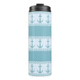 Blue Nautical Anchor Coastal Stripes Thermal Tumbler