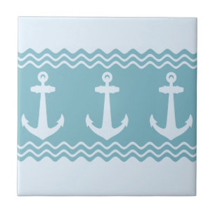 Blue Nautical Anchor Coastal Stripes Tile