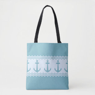 Blue Nautical Anchor Coastal Stripes Tote Bag