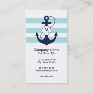 Blue Nautical Anchor Monogram Business Card