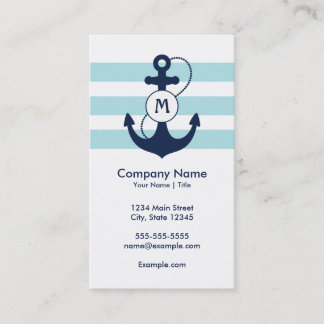 Blue Nautical Anchor Monogram Business Card