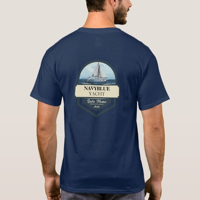 Blue Nautical Anchor sailing club boat marina Name T-Shirt (Back)