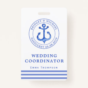 Blue Nautical Anchor Wedding Planner ID Badge