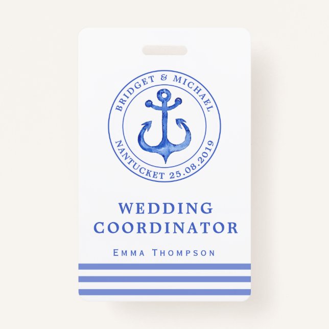 Blue Nautical Anchor | Wedding Planner ID Badge (Front)