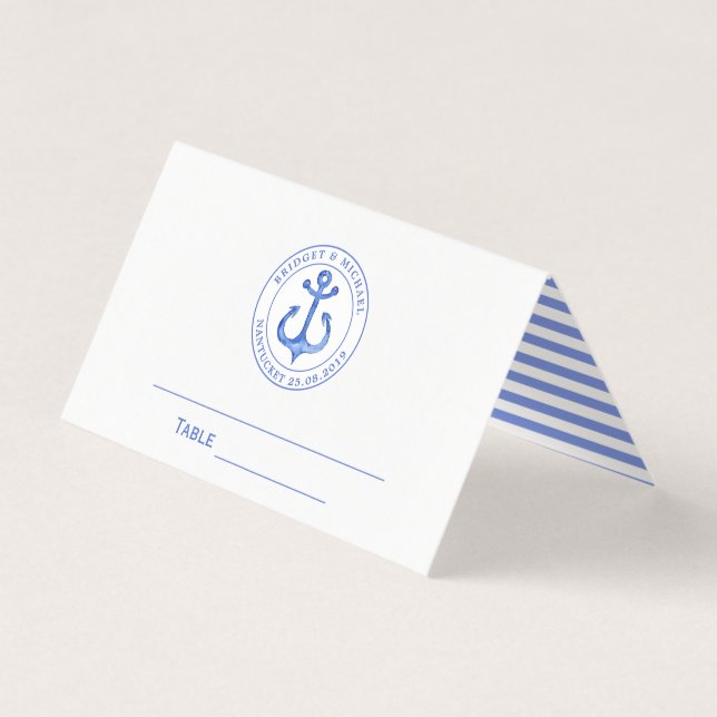 Blue Nautical Anchor | Wedding Table / Place Card (Front)