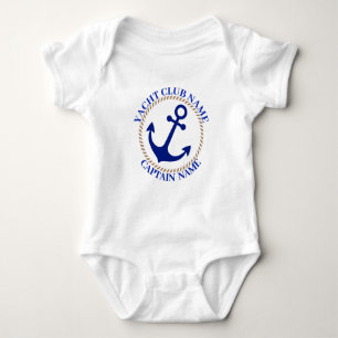 Blue Nautical Anchor yacht club boat marina Name Baby Bodysuit