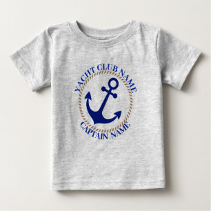 Blue Nautical Anchor yacht club boat marina Name Baby T-Shirt