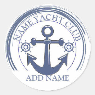 Blue Nautical Anchor yacht club boat marina Name  Classic Round Sticker