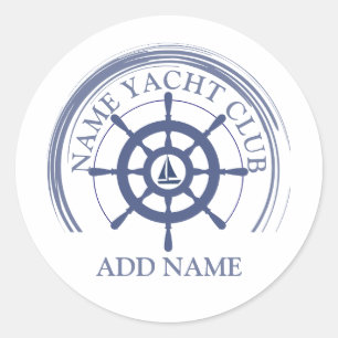 Blue Nautical Anchor yacht club boat marina Name  Classic Round Sticker