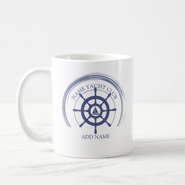 Blue Nautical Anchor yacht club boat marina Name Coffee Mug (Left)